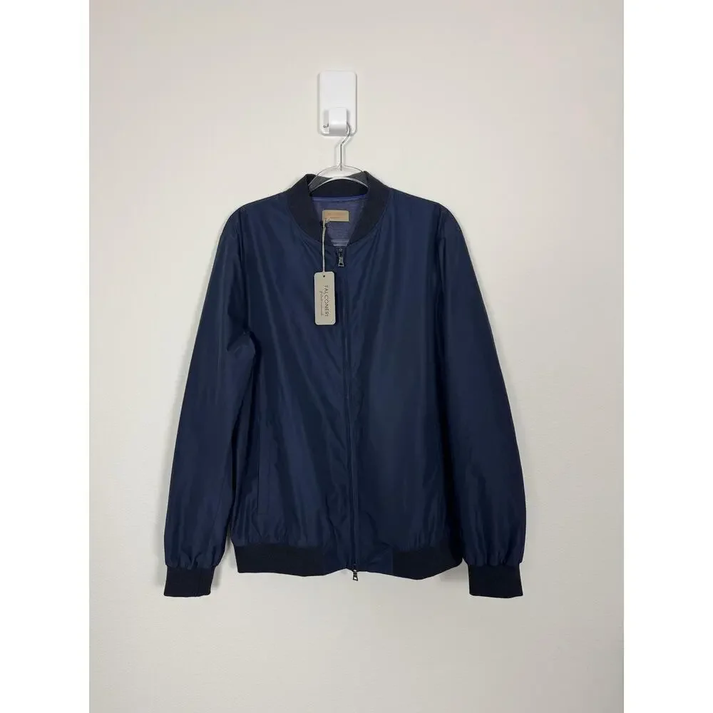 Falconeri Bomber Jacket Mens IT 54 Blue Waterproof Cashmere Lined Made Italy